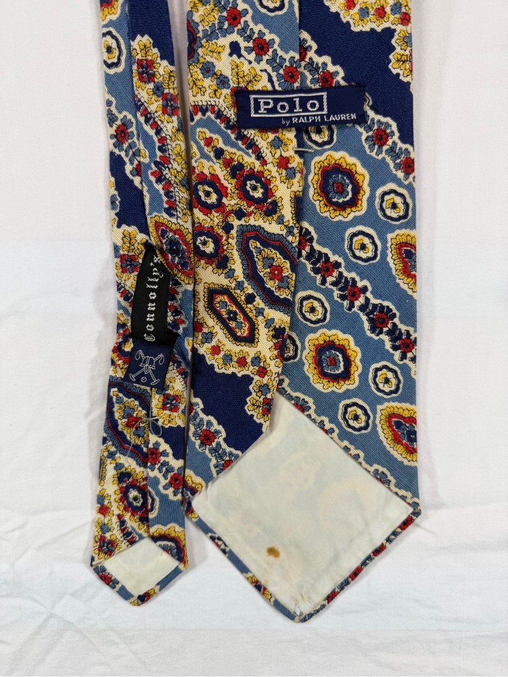 Vintage Polo Ralph Lauren Tie Blue Paisley Floral Geometric Made in USA